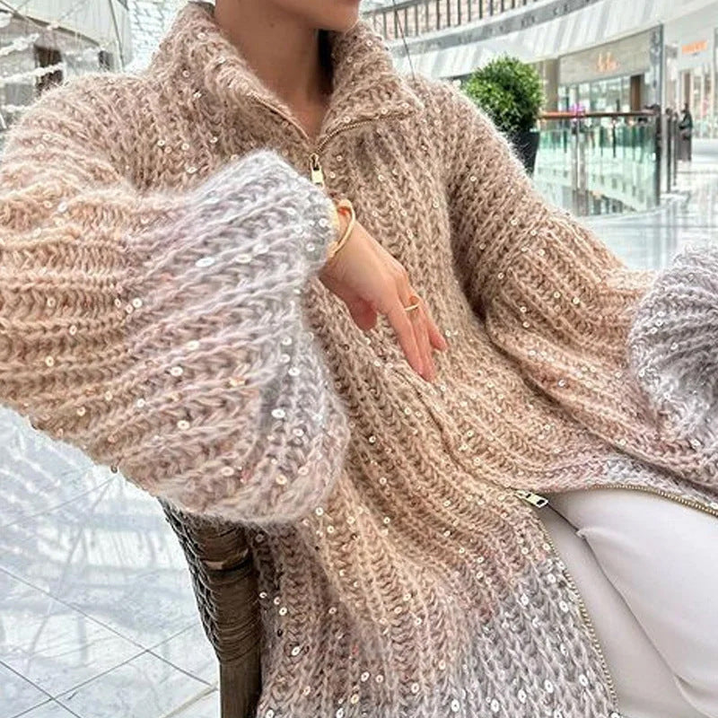 Marianne / Pull Manteau tricoté à paillettes