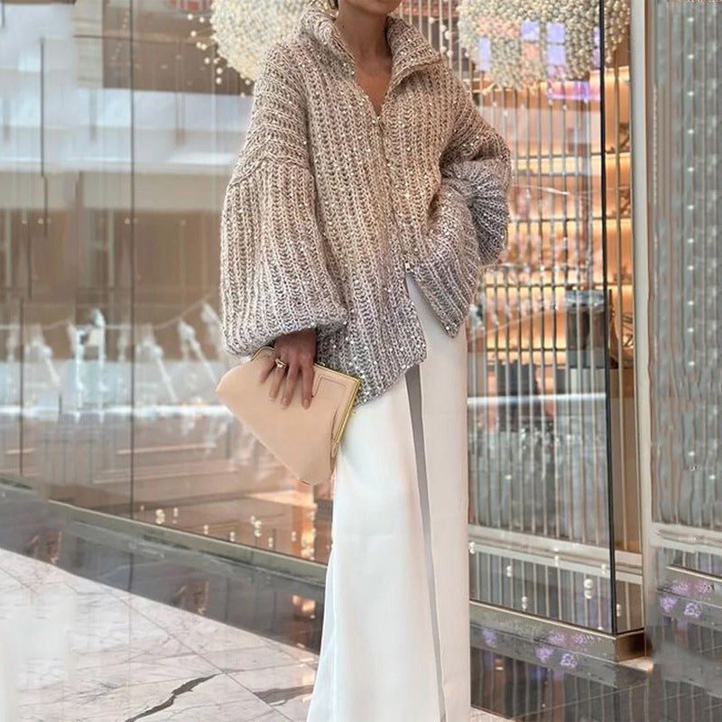 Marianne / Pull Manteau tricoté à paillettes