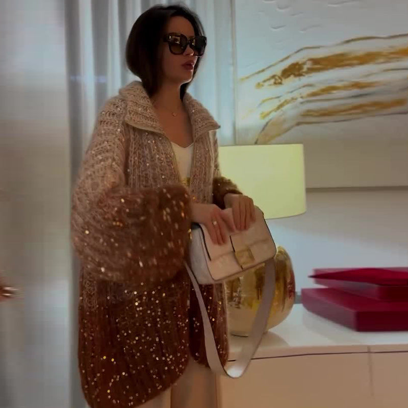 Marianne / Pull Manteau tricoté à paillettes