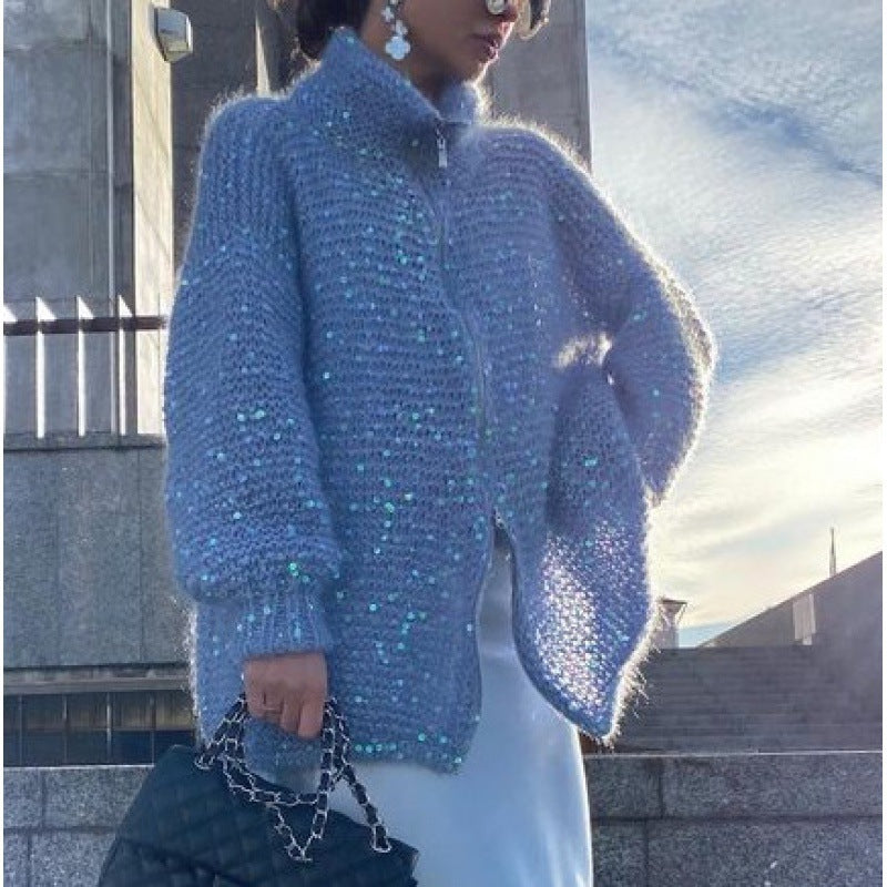 Marianne / Pull Manteau tricoté à paillettes