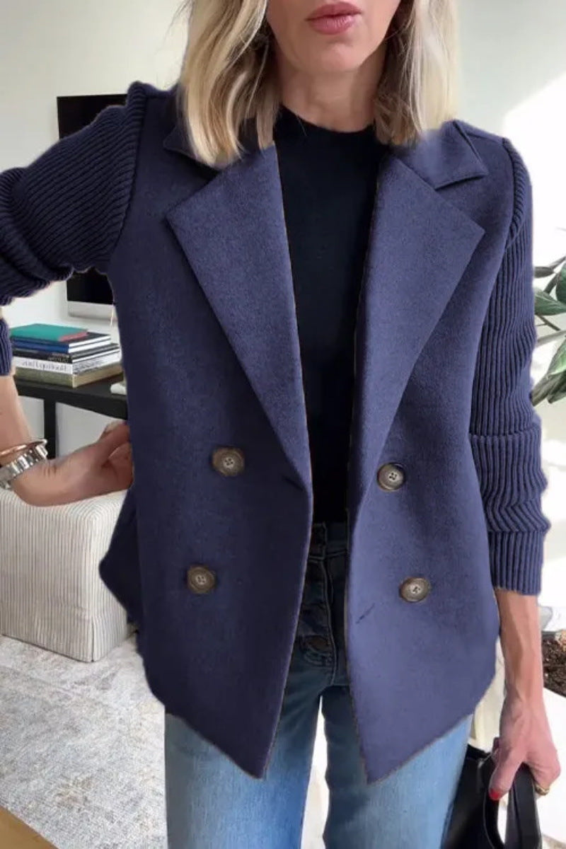 Manteau en laine décontracté avec col de costume pour femme