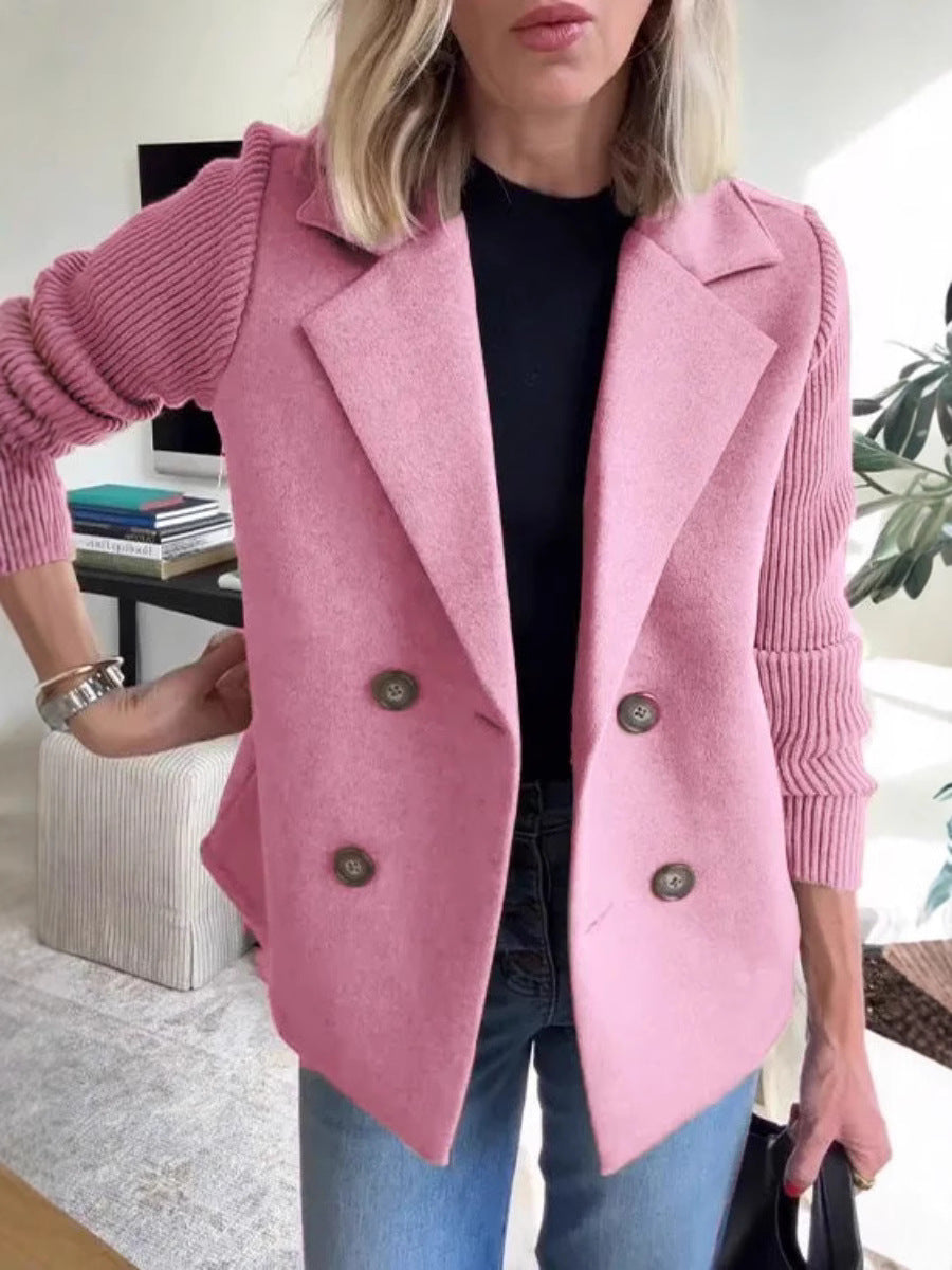 Manteau en laine décontracté avec col de costume pour femme