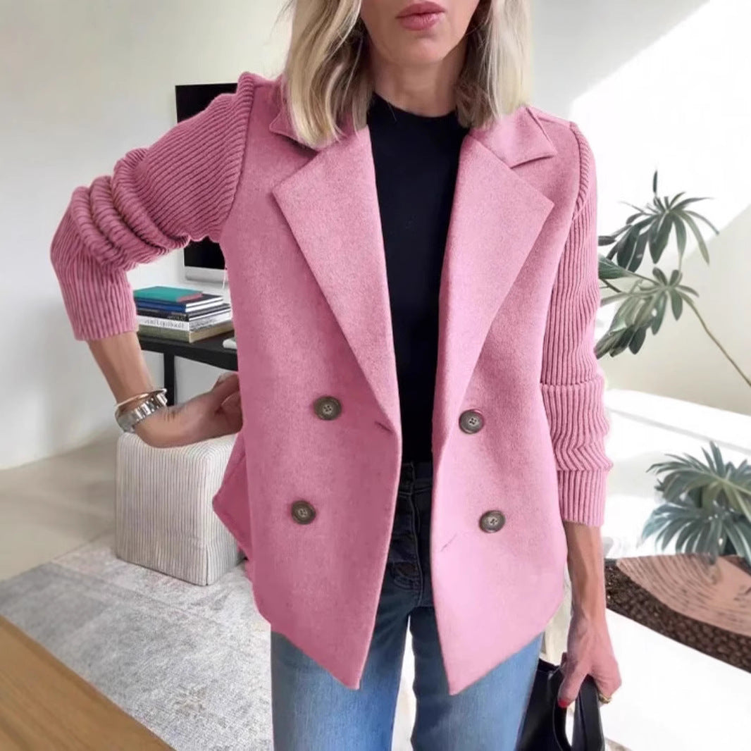 Manteau en laine décontracté avec col de costume pour femme