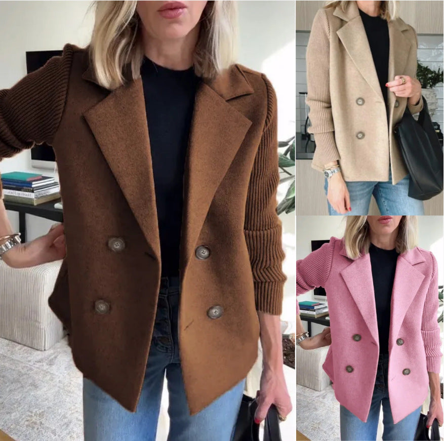 Manteau en laine décontracté avec col de costume pour femme