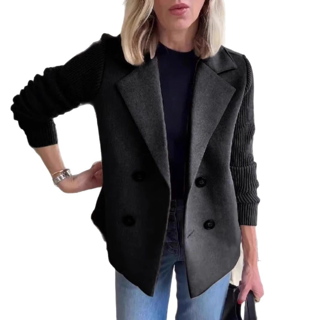 Manteau en laine décontracté avec col de costume pour femme
