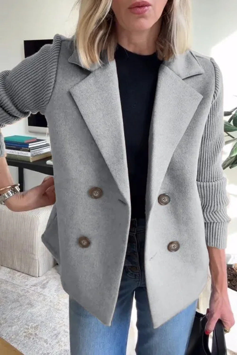 Manteau en laine décontracté avec col de costume pour femme