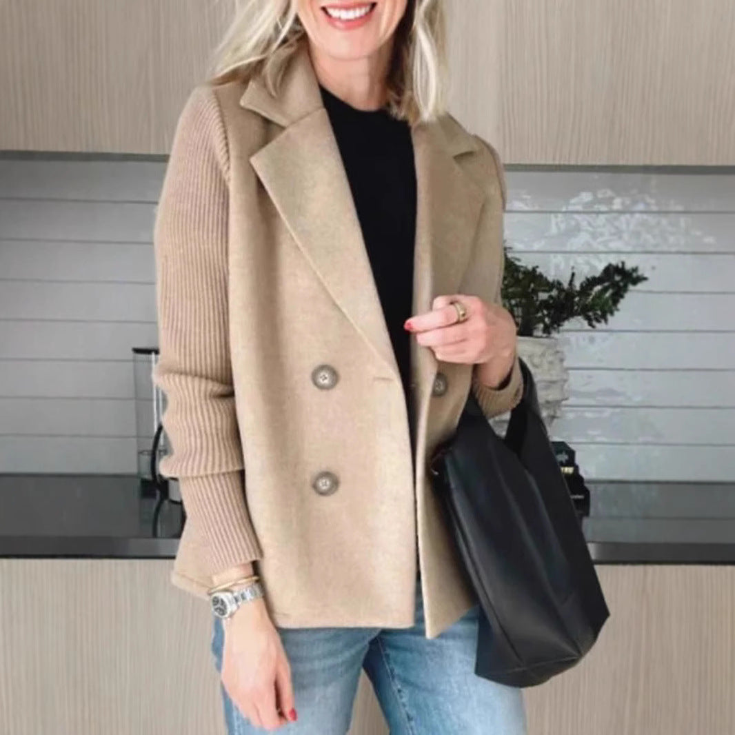 Manteau en laine décontracté avec col de costume pour femme