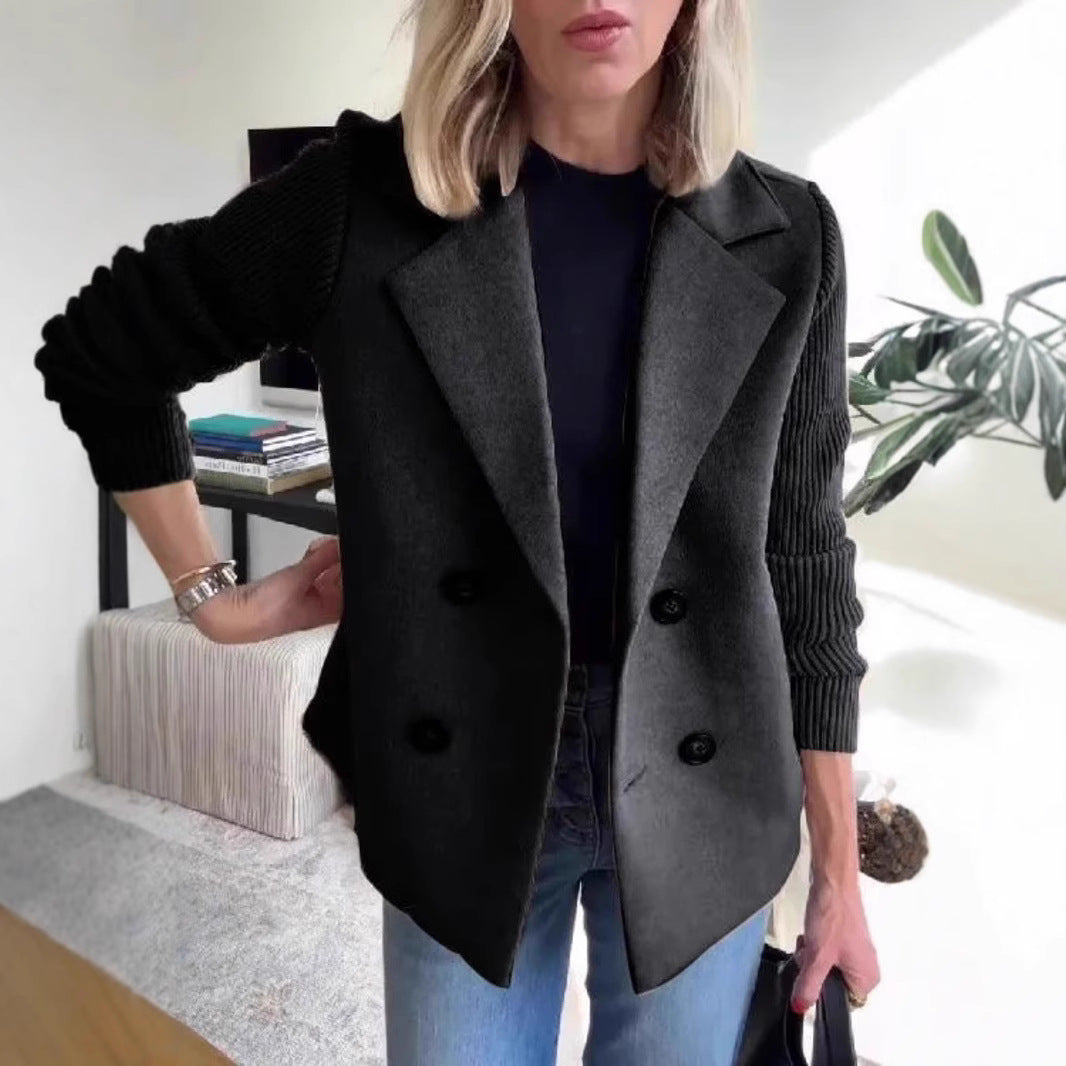 Manteau en laine décontracté avec col de costume pour femme