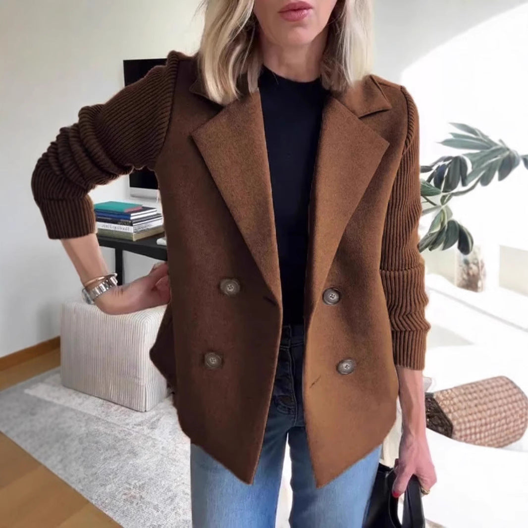 Manteau en laine décontracté avec col de costume pour femme