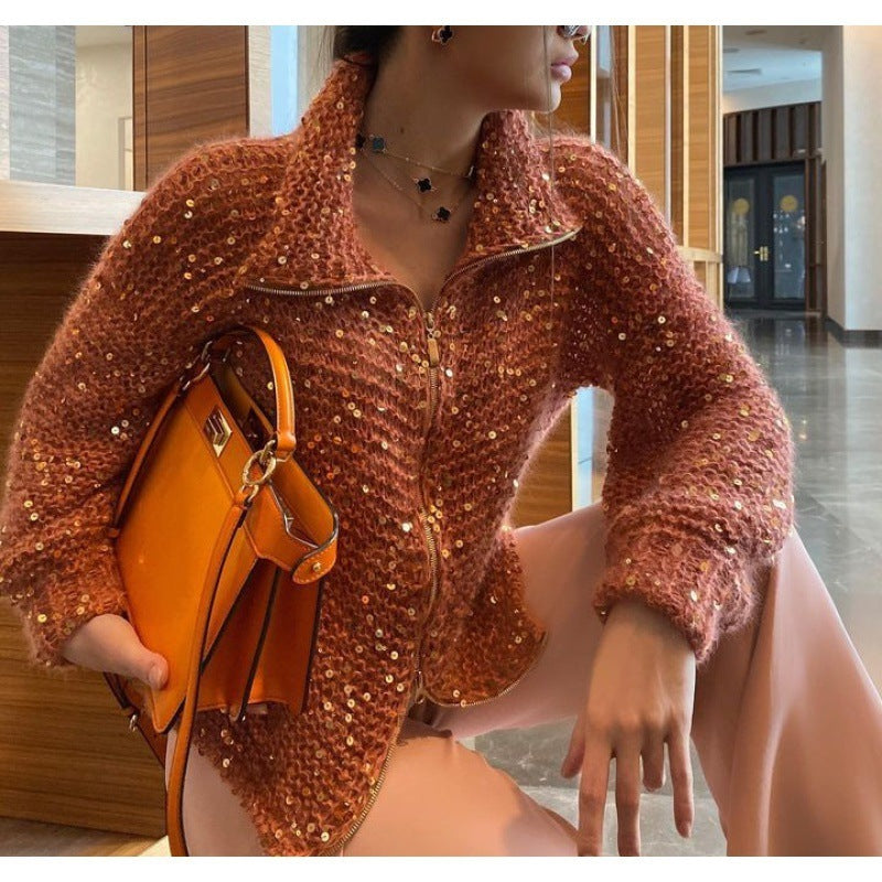 Marianne / Pull Manteau tricoté à paillettes