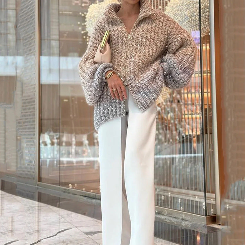 Marianne / Pull Manteau tricoté à paillettes