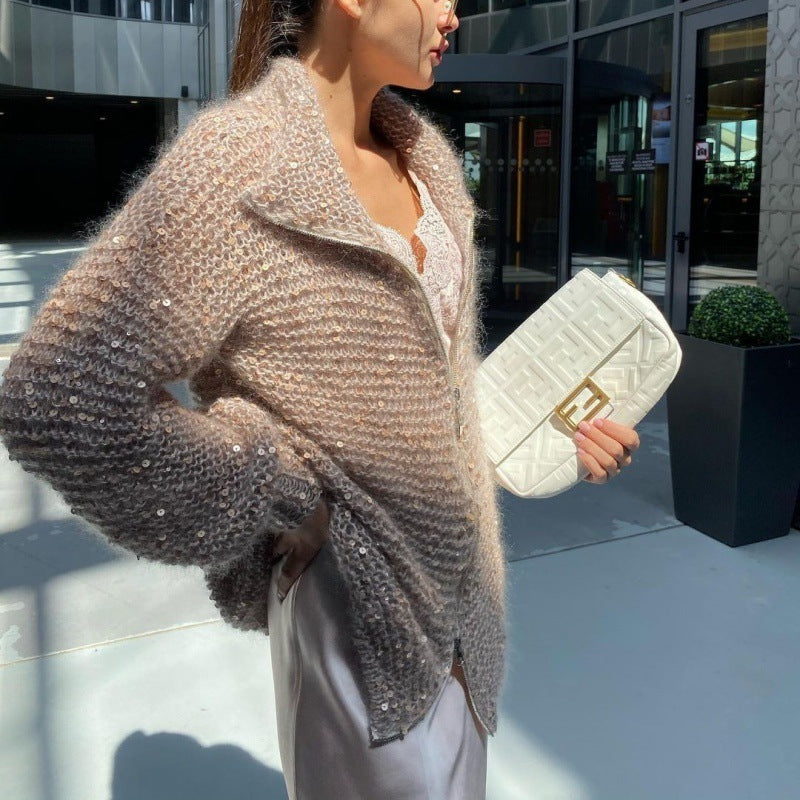 Marianne / Pull Manteau tricoté à paillettes