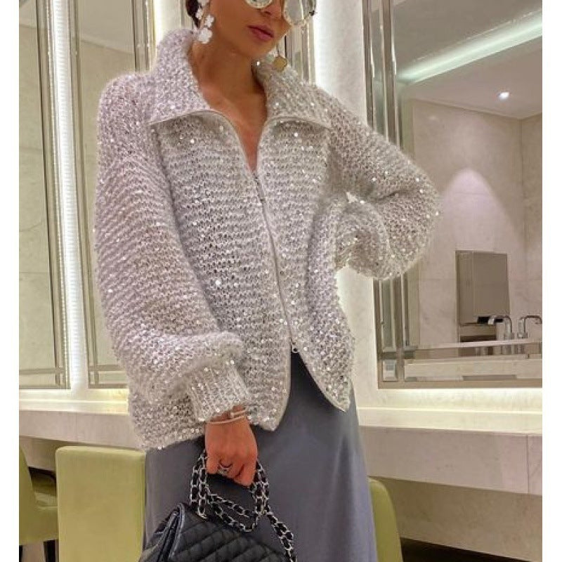 Marianne / Pull Manteau tricoté à paillettes