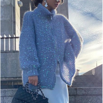 Marianne / Pull Manteau tricoté à paillettes