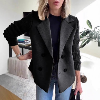 Manteau en laine décontracté avec col de costume pour femme