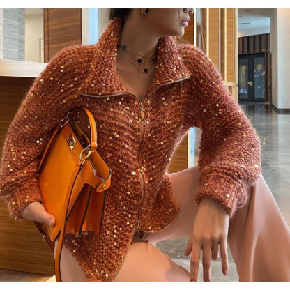 Marianne / Pull Manteau tricoté à paillettes