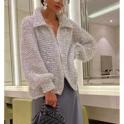 Marianne / Pull Manteau tricoté à paillettes