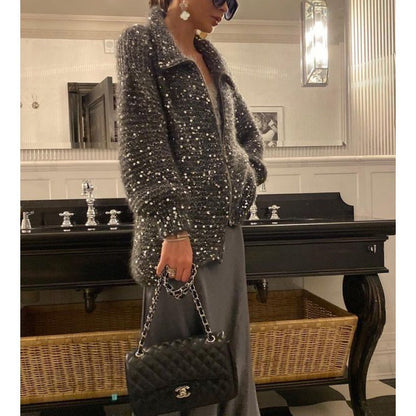 Marianne / Pull Manteau tricoté à paillettes