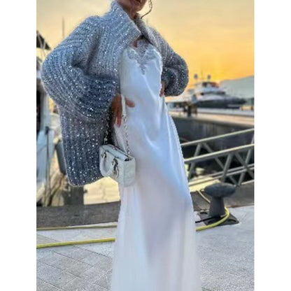 Marianne / Pull Manteau tricoté à paillettes